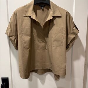 Ralph Lauren tan short pull over top, tabbed sleeves, size Large